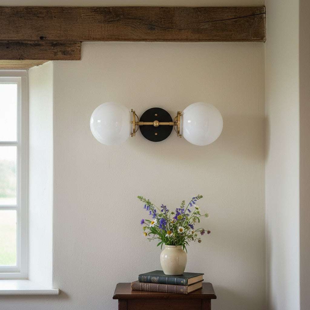 Lumio Globe Opal Glass – Mid-Century Modern Bathroom Wall Sconce | Souliia