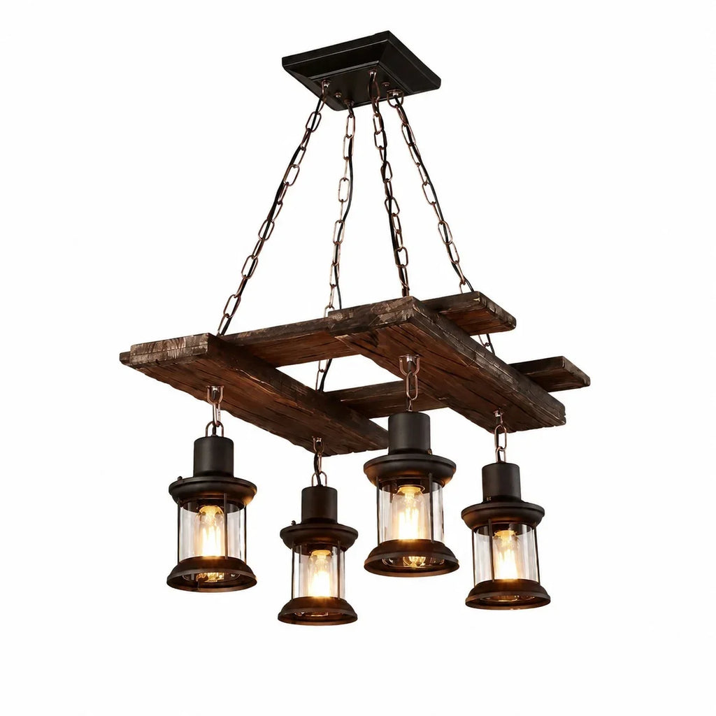 Rustic Industrial Solid Wood Pendant Light Collection | Souliia