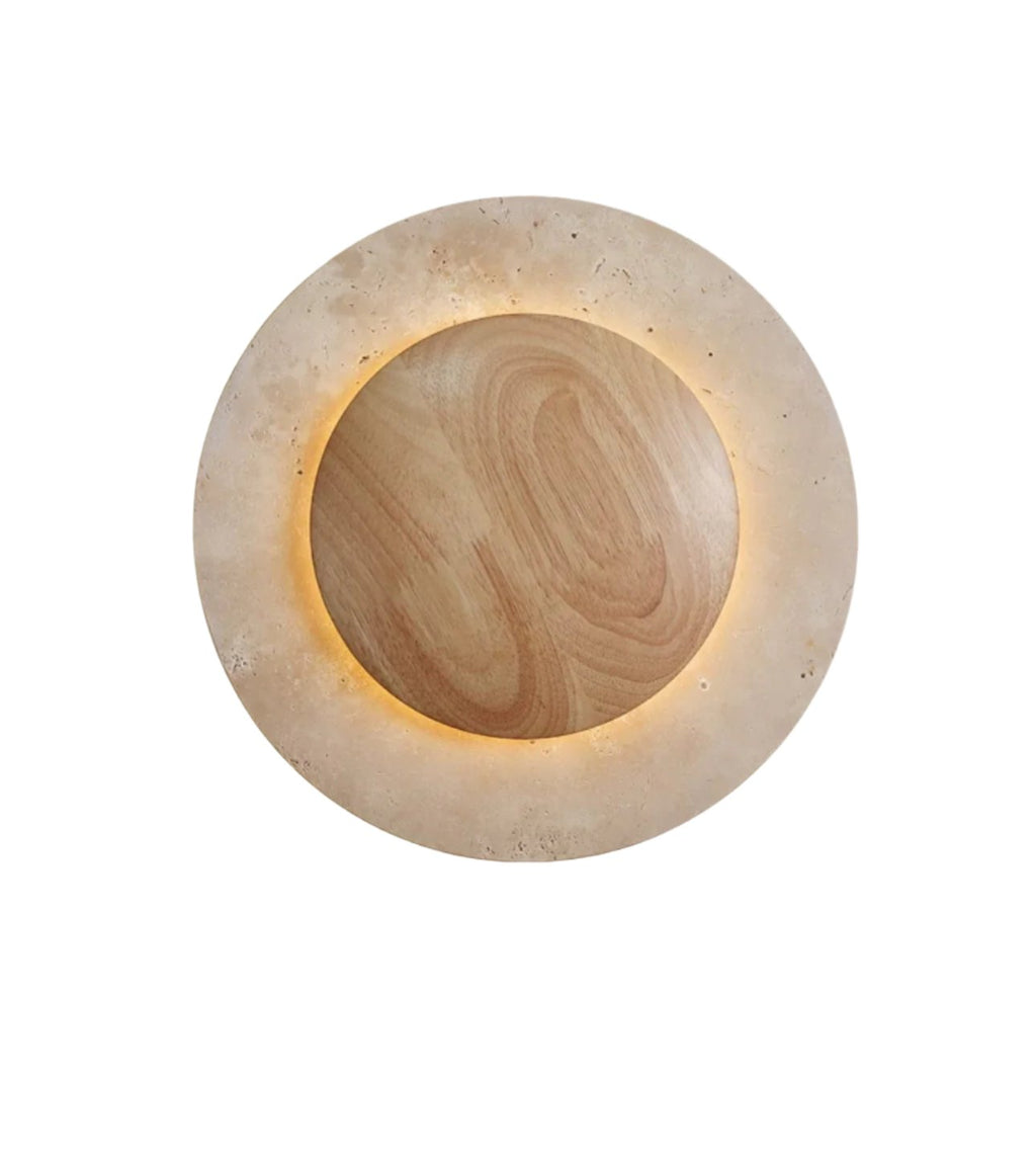 Round Travertine Wood Wall Light | Souliia