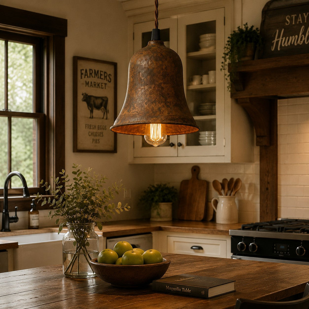 Rust Bell Shade Vintage Industrial Pendant Light for Kitchen Island | Souliia
