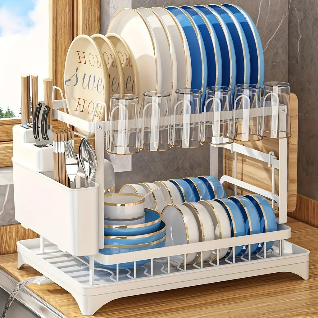 Two-Tier Draining Rack with Drainage System - Souliia