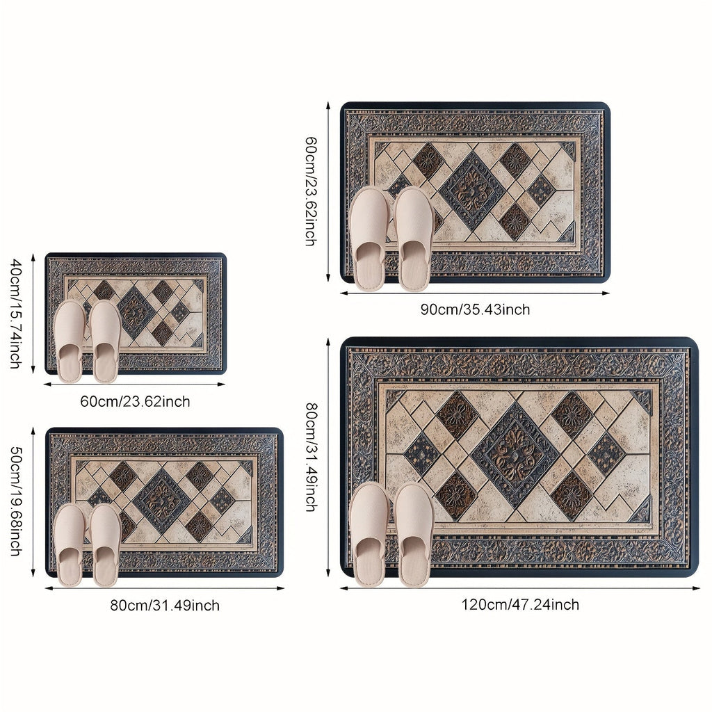Stylehaven Machine Washable Floor Mat — Structured Geometric Border Trim