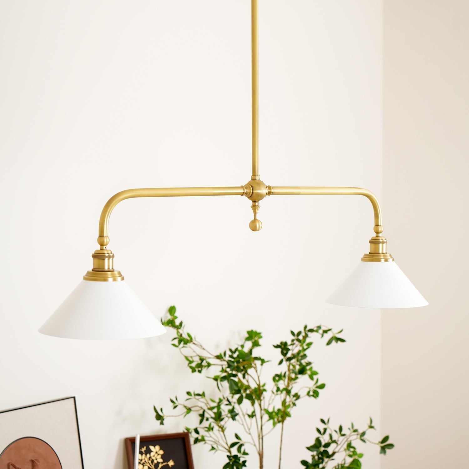 Lumos Dual-Head Brass Bar Pendant – Modern Architectural Lighting for Kitchen Island | Souliia