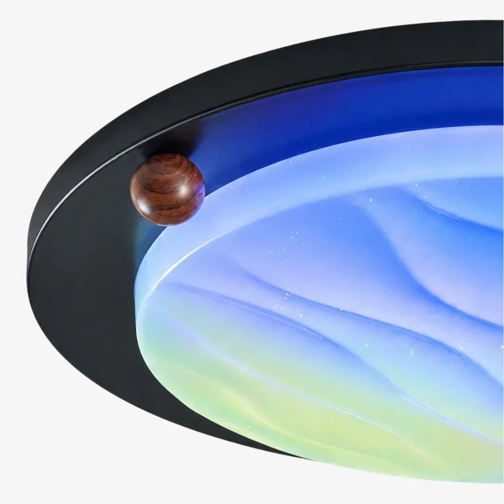 Diófa színű, RGB-s dinamikus égboltot megjelenítő mennyezeti lámpa | Souliia