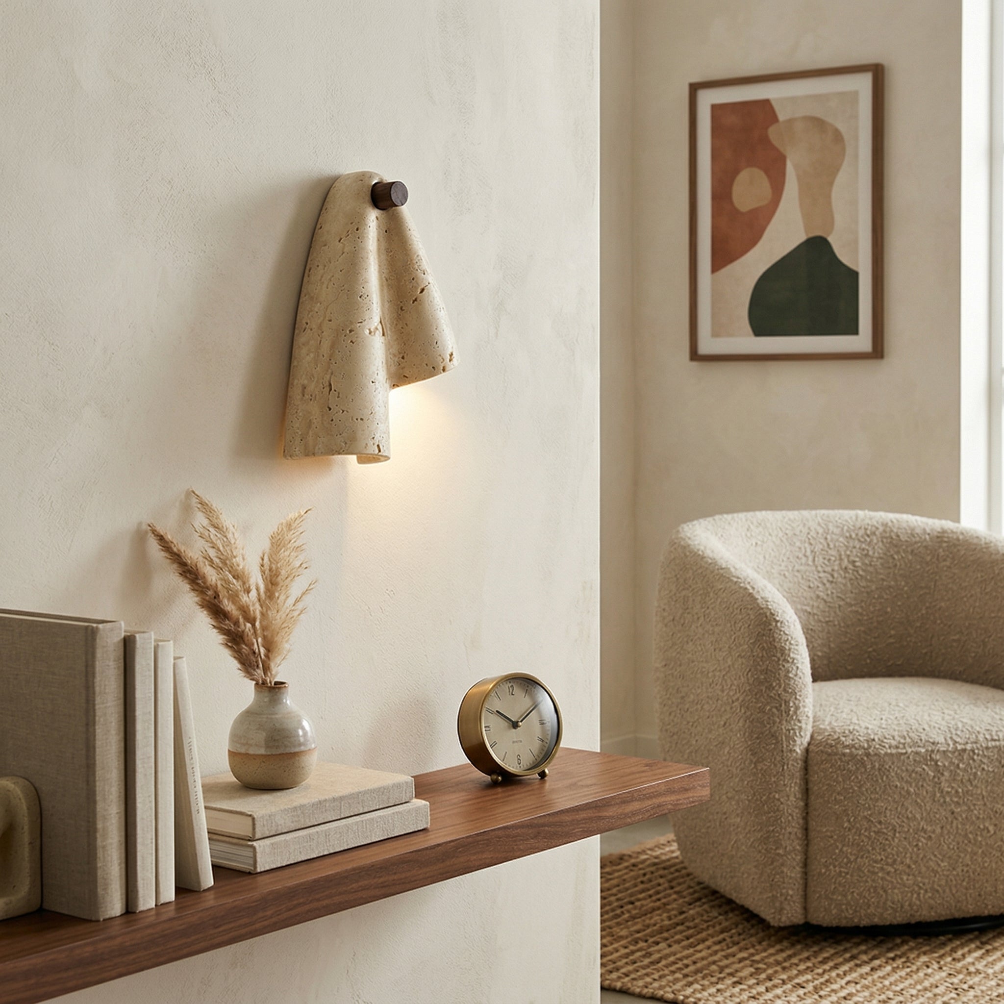 Travertin Wandleuchte – Minimalistischer Steinfackel-Dekor für Wohnzimmer | Souliia