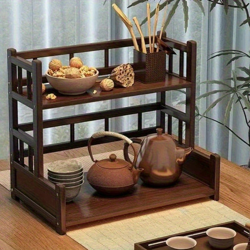 Woodhaven Freestanding Multi Tier Wooden Tea Station Organizer