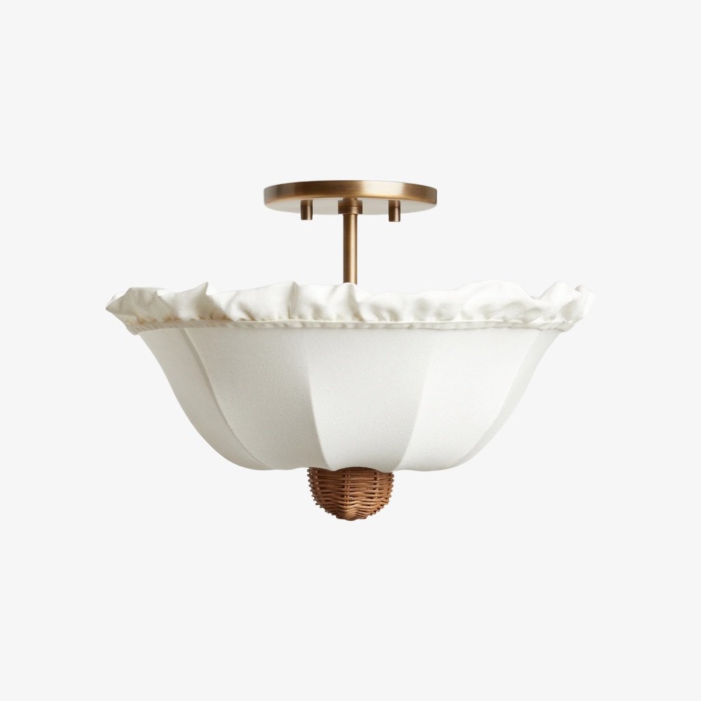 Wickara Natural Wicker Parasol Contemporary Flush-Mount Ceiling Light for Small Rooms | Souliia