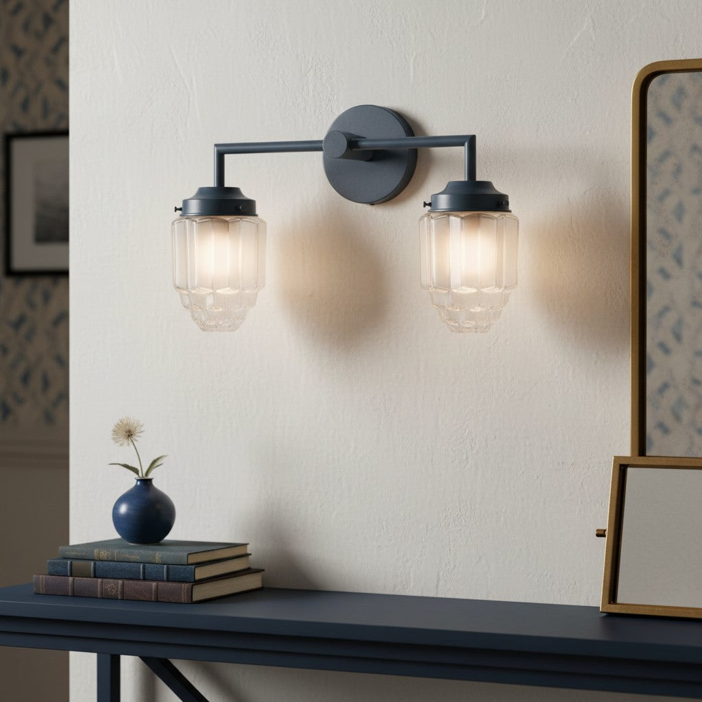Tierlux Glass Art Deco Vanity Light – Geometric Glass Wall Sconce for Modern Bathrooms | Souliia