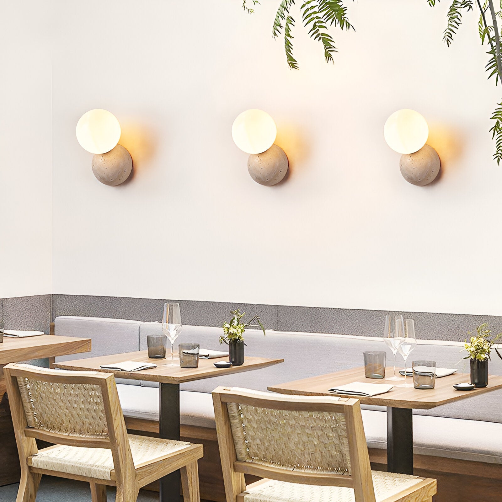 Travertin Runde Glas-Wandlampe | Souliia