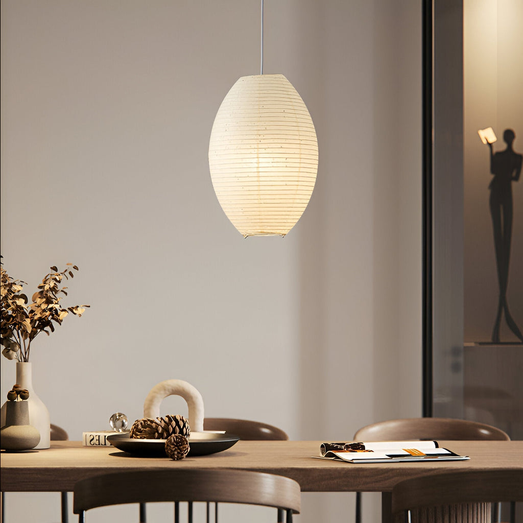 Traditionelle Japandi Wabi-Sabi Elliptische Papier-Pendelleuchte | Souliia