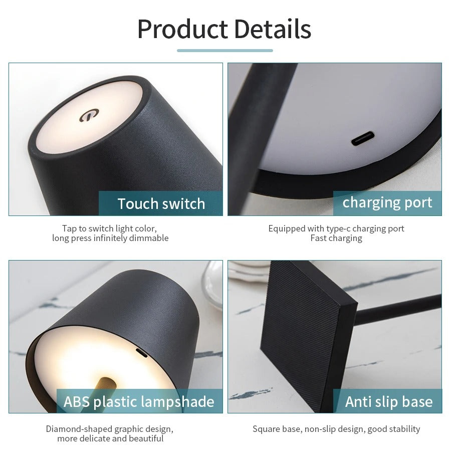 Stolní LED lampička k posteli s dotykovým ovládáním — nastavitelný jas
