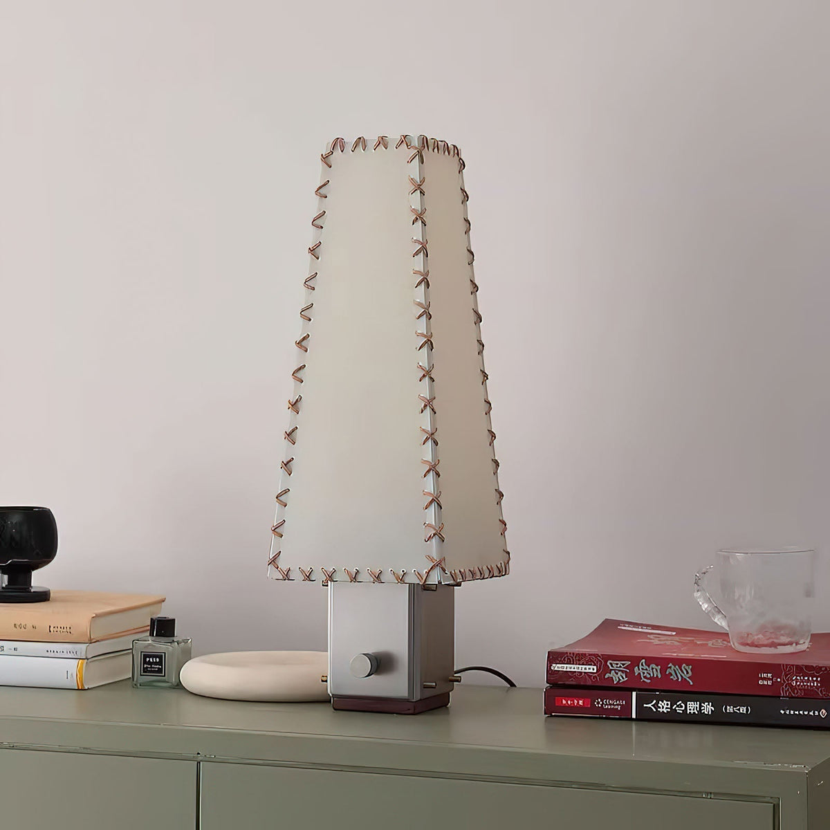 Modern Geometric Metal Table Lamp – Parchment Shade for Bedroom Nightstand Lighting | Souliia