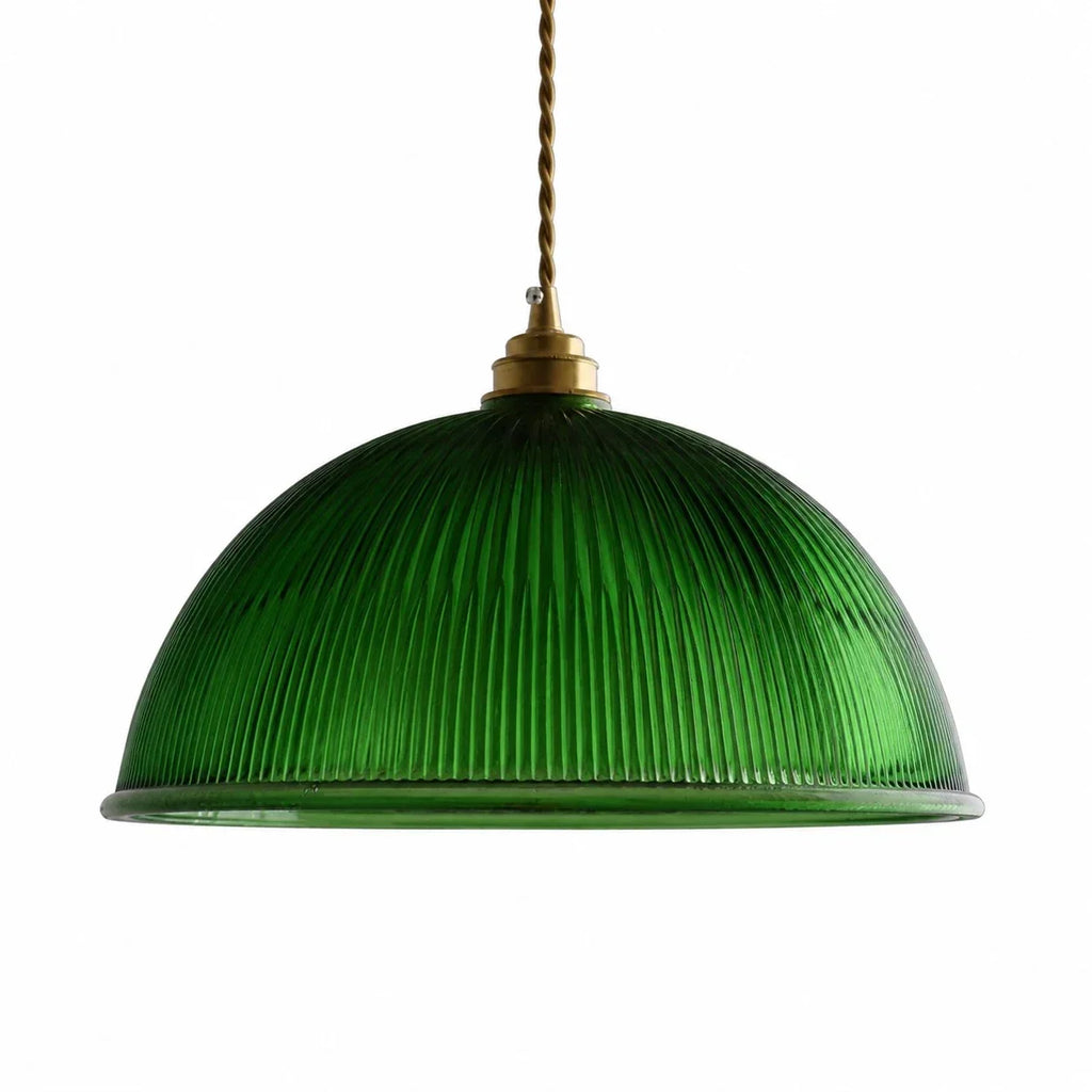 Vintage Ribbed Glass Pendant Light with Brass Accent | Souliia