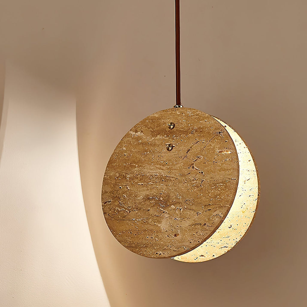 Stone Textured Disc Travertine Pendant Light M04 | Souliia