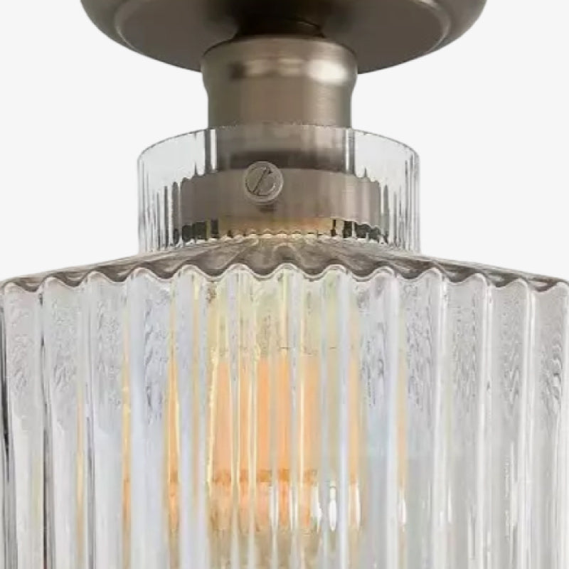Ribora Ribbed Glass Metal Flush Mount Industrial Style - Bedroom Hallway Lighting U05 | Souliia