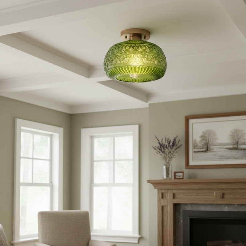 Lurex Stained Pattern Glass Flush Mount Ceiling Light - Engraved Design and Decorative Indoor Lighting U21 | Souliia