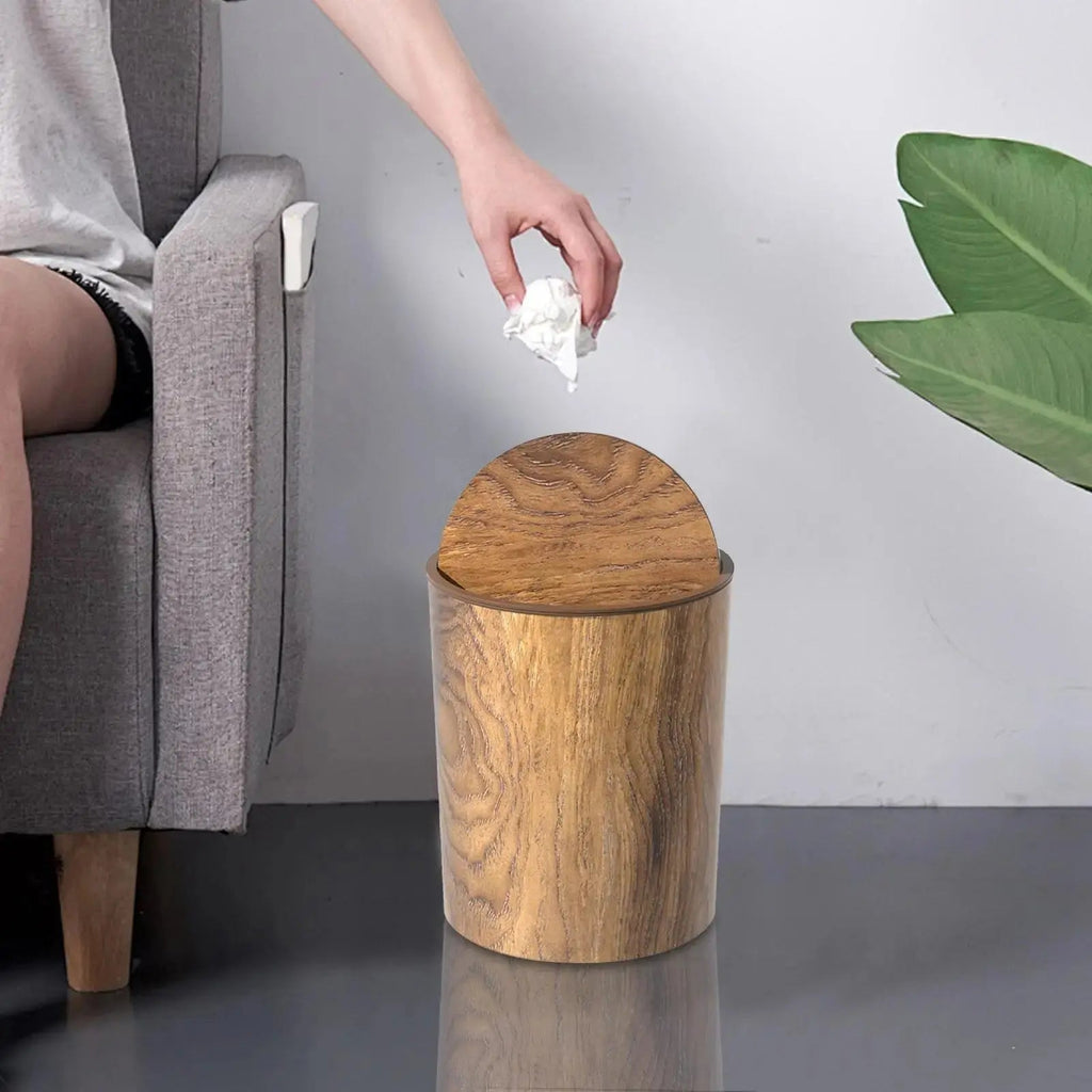 Trash Bin with Swing Lid | Wood Appearance | Silent and Clean | HyggeBin - Souliia
