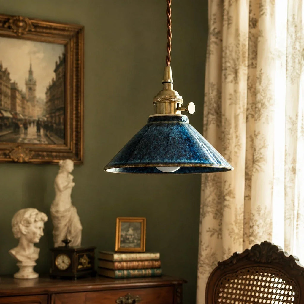 Lampada a sospensione vintage in ceramica smaltata a forno per sala da tè | Souliia