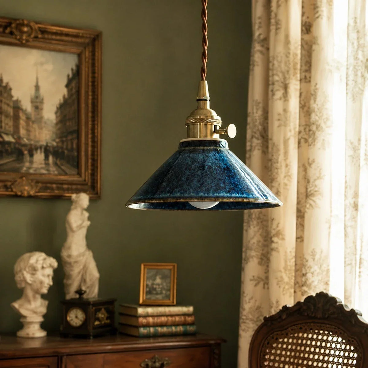 Lampada a sospensione vintage in ceramica smaltata a forno per sala da tè | Souliia