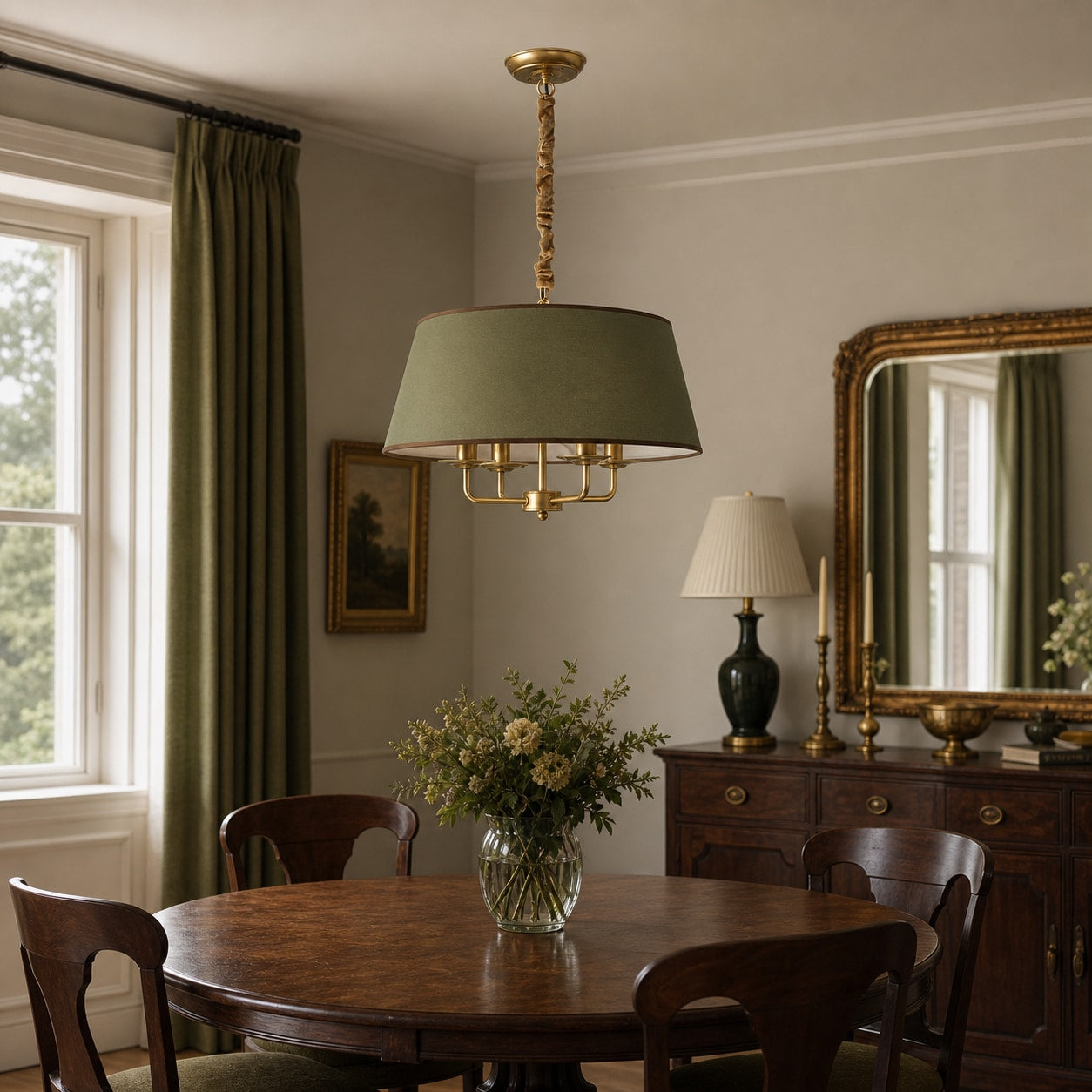 Tela Stoffschirm-Kronleuchter mit geschwungenem Arm-Design und Leinen-Schirmen - Metall Vintage-Stil für Esszimmer | Souliia