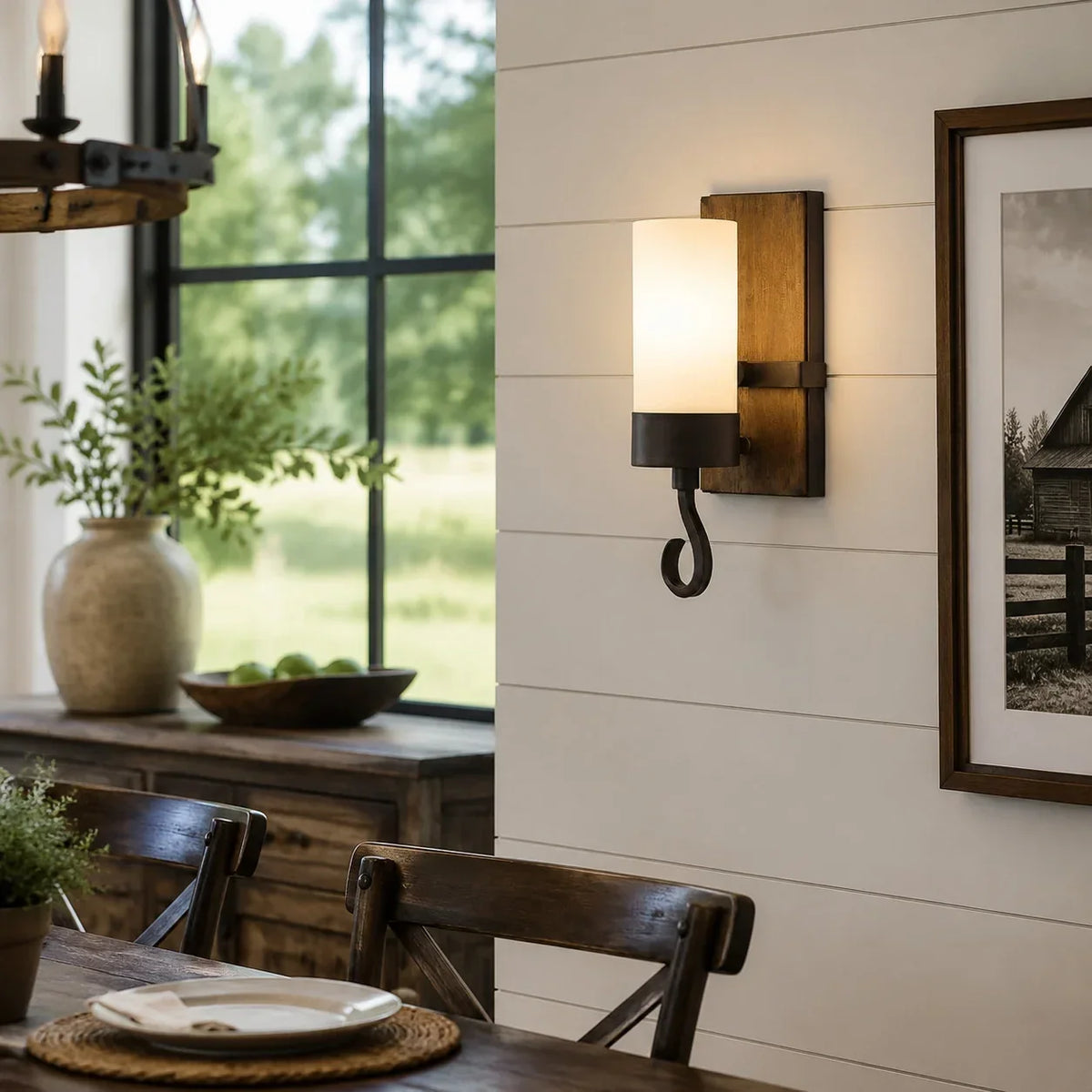 Rustic Farmhouse Candle Wall Sconce with Wood Backplate | Souliia