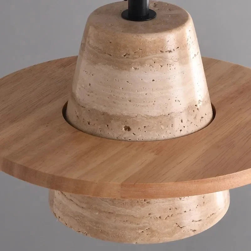 Travertin Mittelalterliche Holz-Stein Pendelleuchte | Souliia