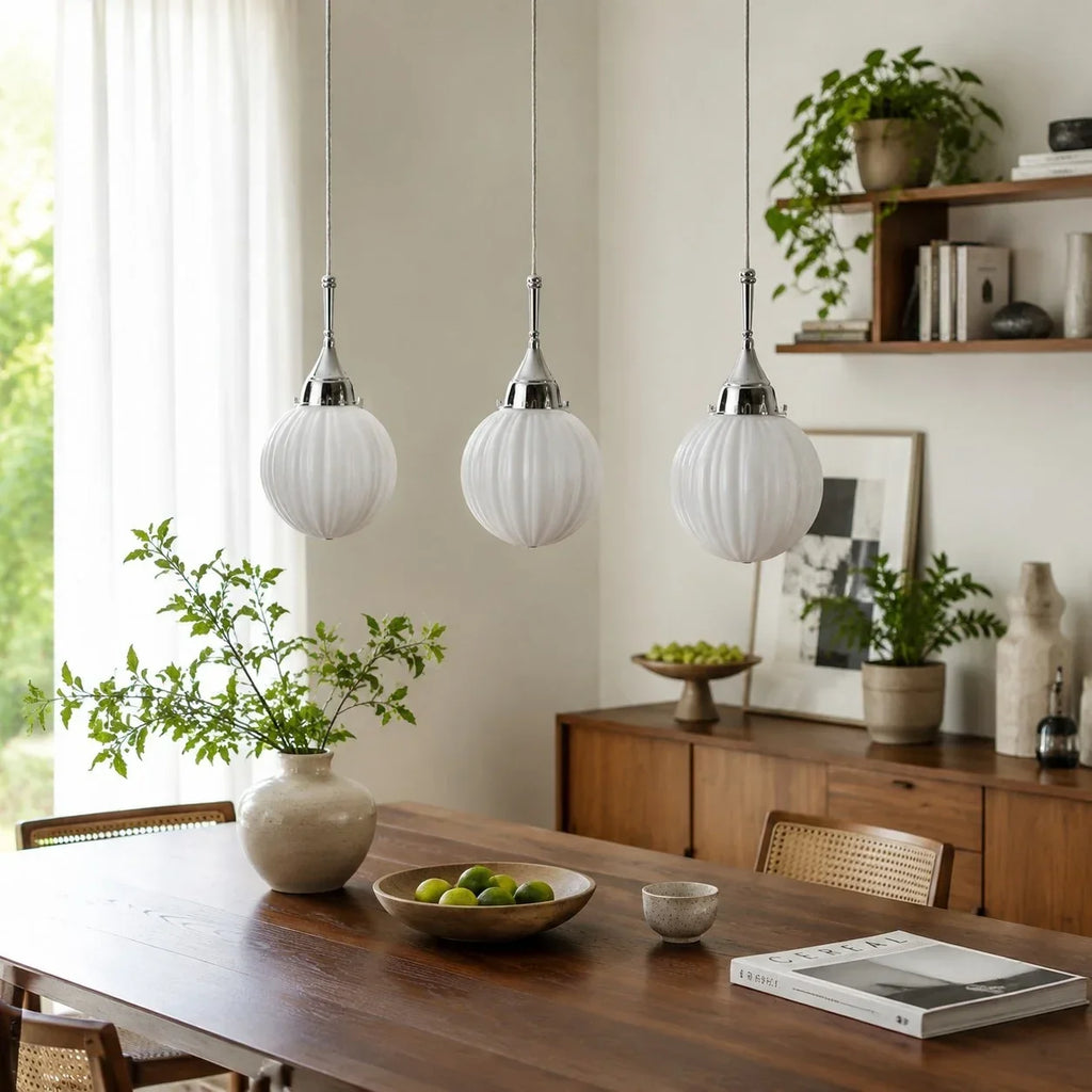 Ribbed Milk Glass Pendant Light | Souliia