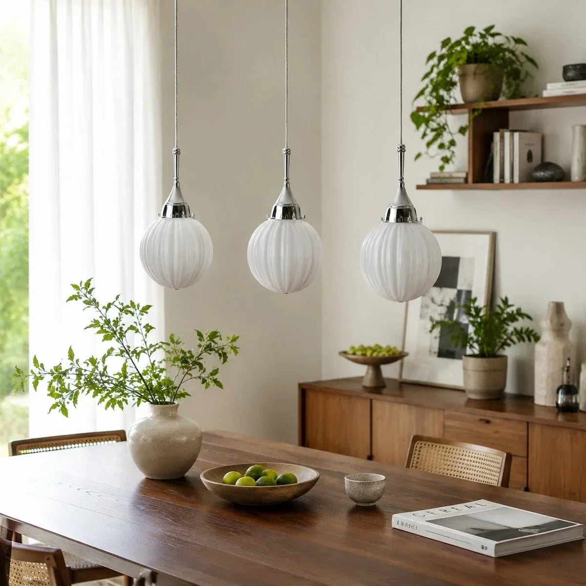 Ribbed Milk Glass Pendant Light | Souliia
