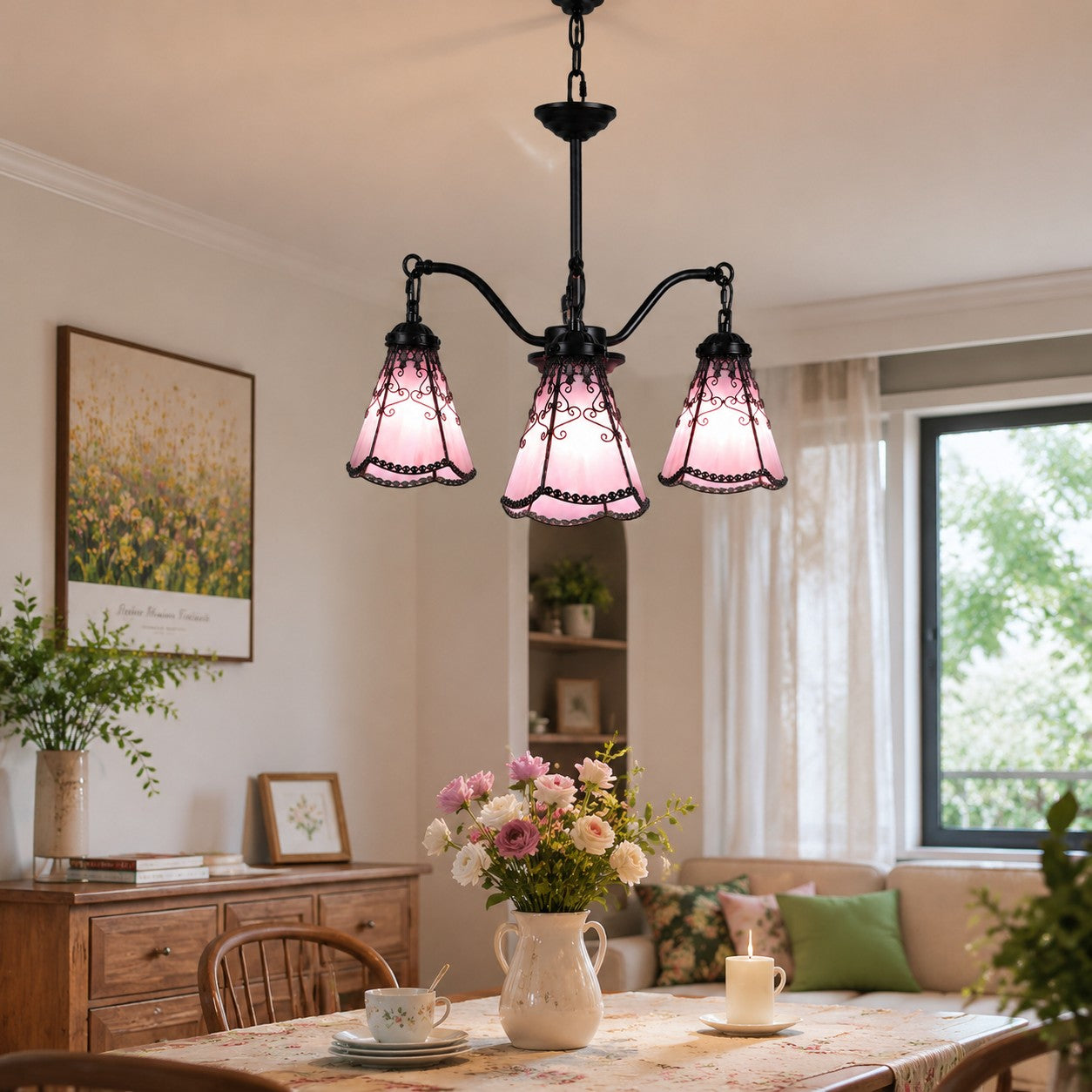 Tiffany-Style 3-Light Glass Pendant Chandelier | Souliia