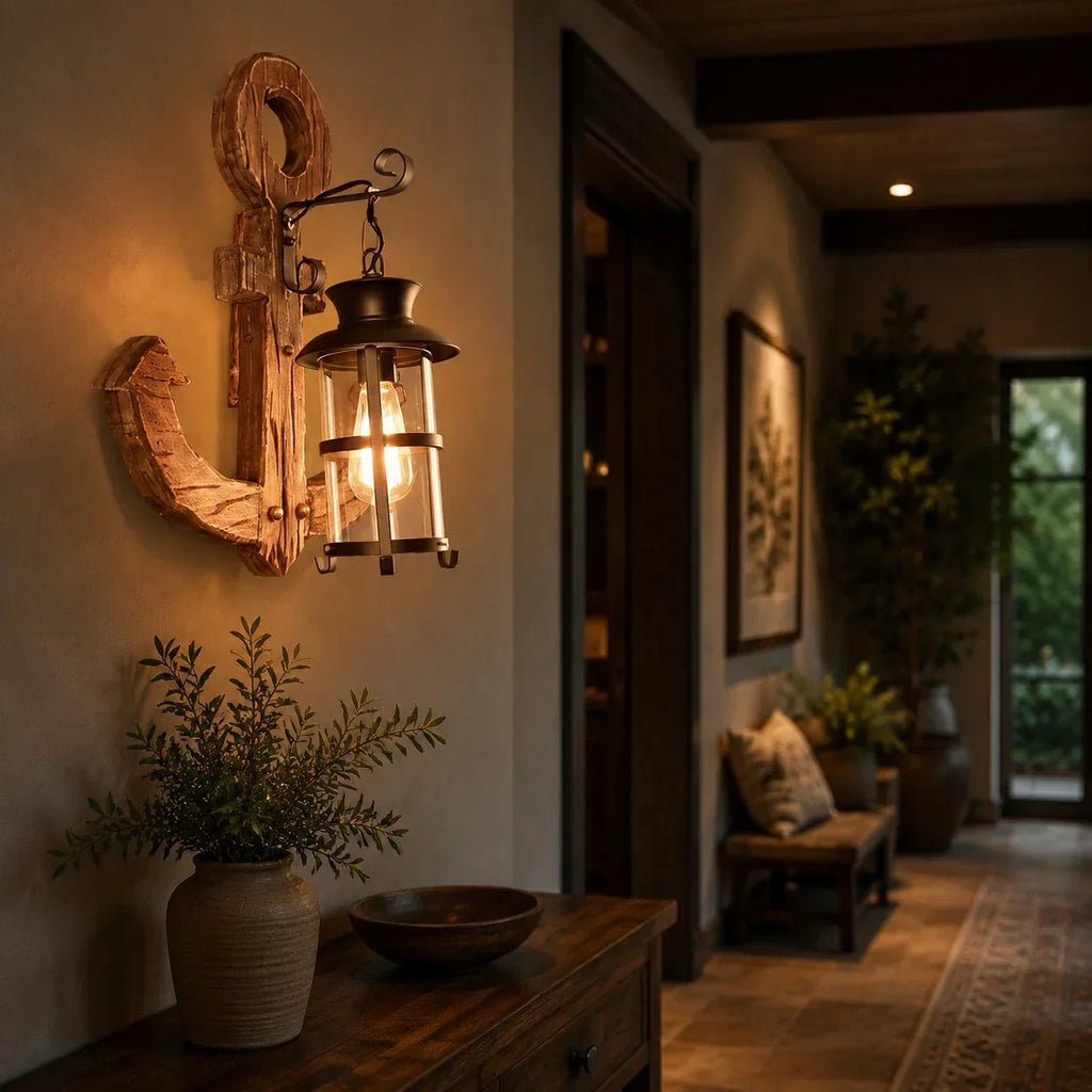 Rustic Ship Wood Industrial Wall Sconce Lamp | Souliia