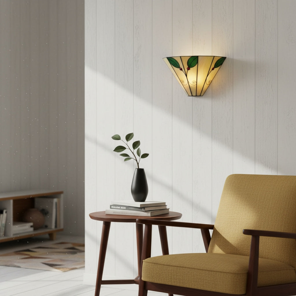TiffStar Jugendstil Blattmotiv Tiffany Wandleuchte - Vintage-inspirierte Akzentbeleuchtung für Flur und Wohnzimmer | Souliia