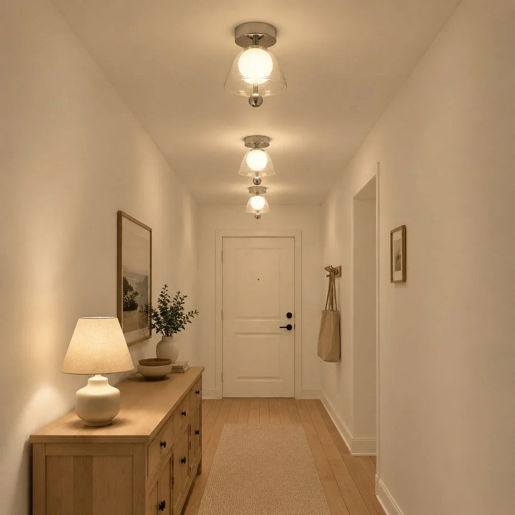 Ribbed Glass Semi-Flush Ceiling Light for Hallway and Entryway | Souliia
