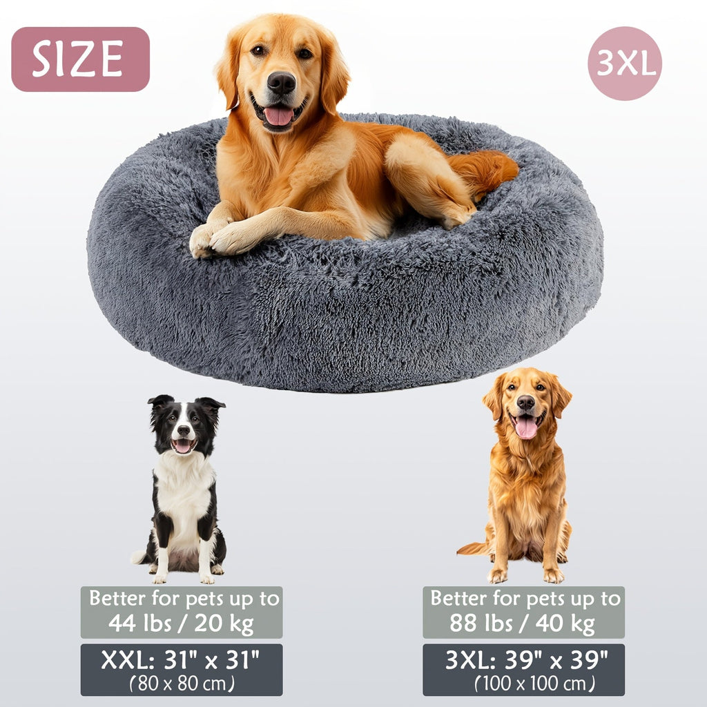 Hugafur Donut Pet Bed — Soft Faux Fur Cushion, Raised Rim Support