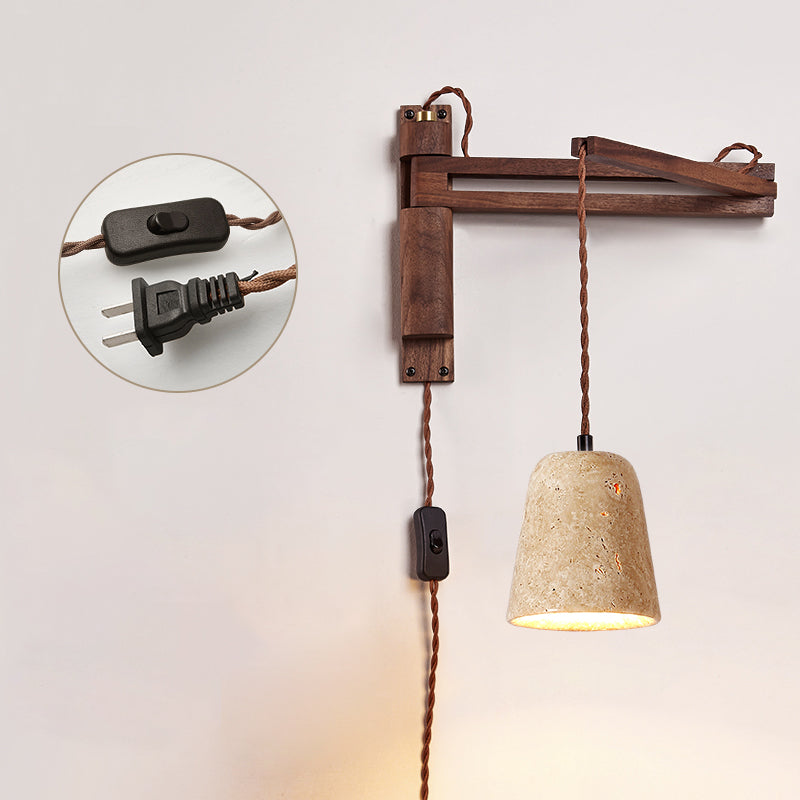 Tia Travertine Swing Arm Plug-in Sconce | Souliia