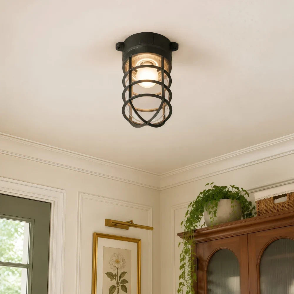 Patnox Industrial Glass Flush Mount Ceiling Lamp | Souliia