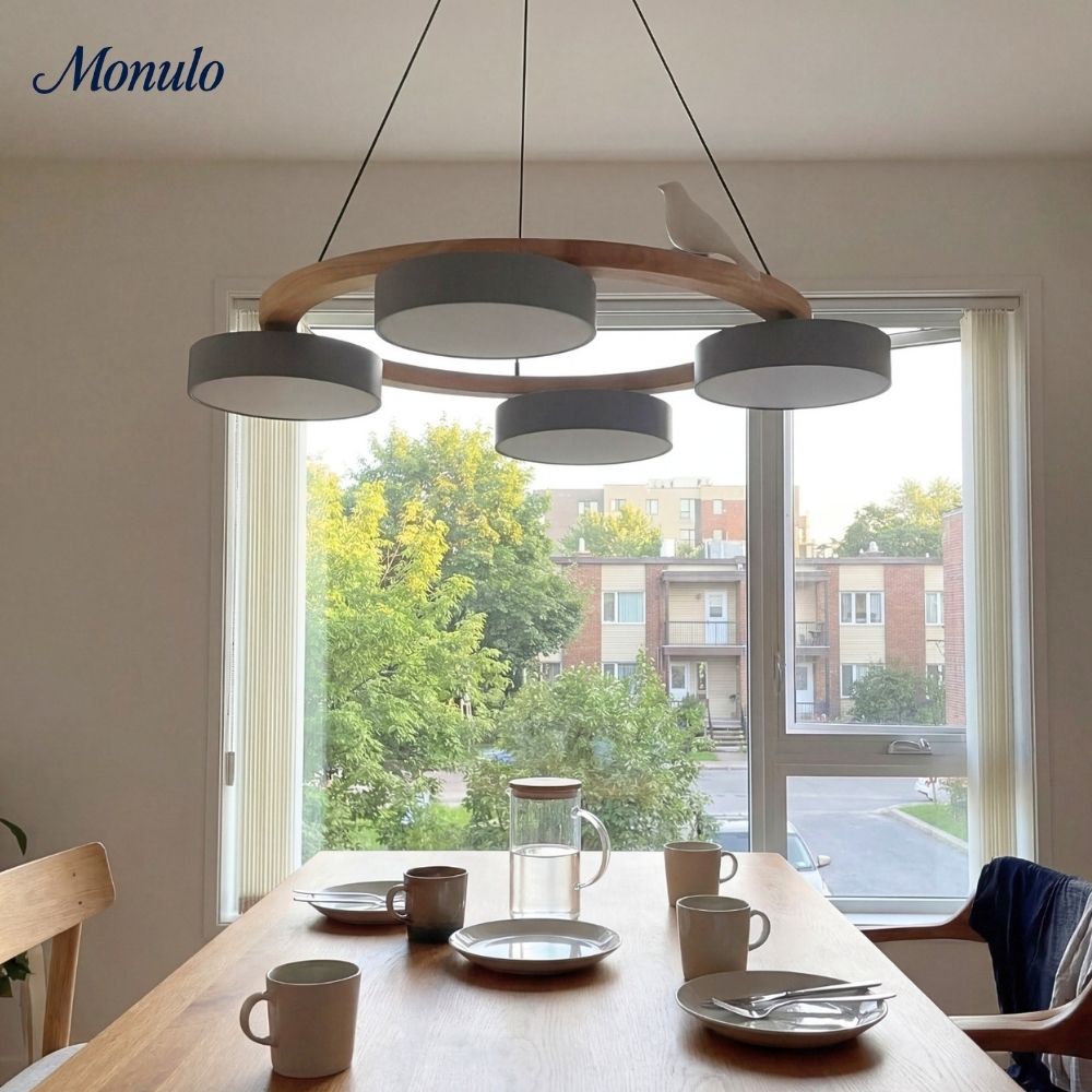 Moderne kreativ farverig lysekrone med cirkelformede fugle | Souliia