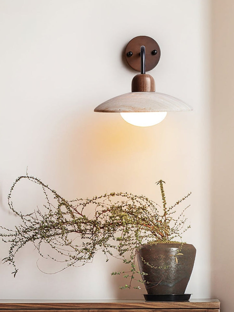 Travira Disc Travertine Wall Light - Modern Minimalist Sconce for Living Room | Souliia
