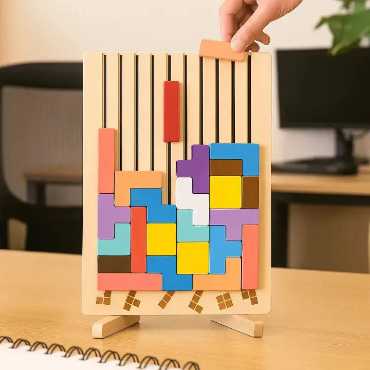 Plateau de puzzle Tetris en bois – Une pause idéale pour l’esprit au travail - Souliia