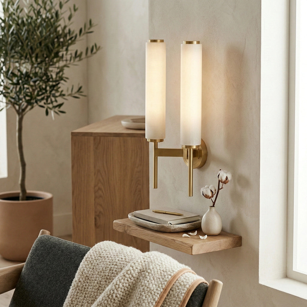 Solaryx Modern Alabaster Wall Sconce - Sculptural Living Room Mounted Light | Souliia
