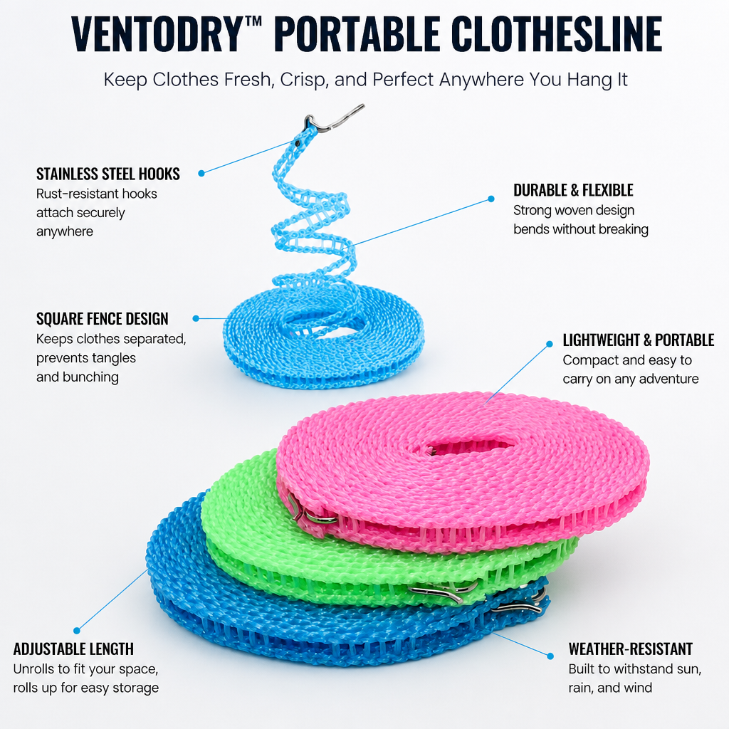 VentoDry Portable Clothesline — Keep Clothes Fresh, Crisp, and Perfect Anywhere You Hang It - Souliia