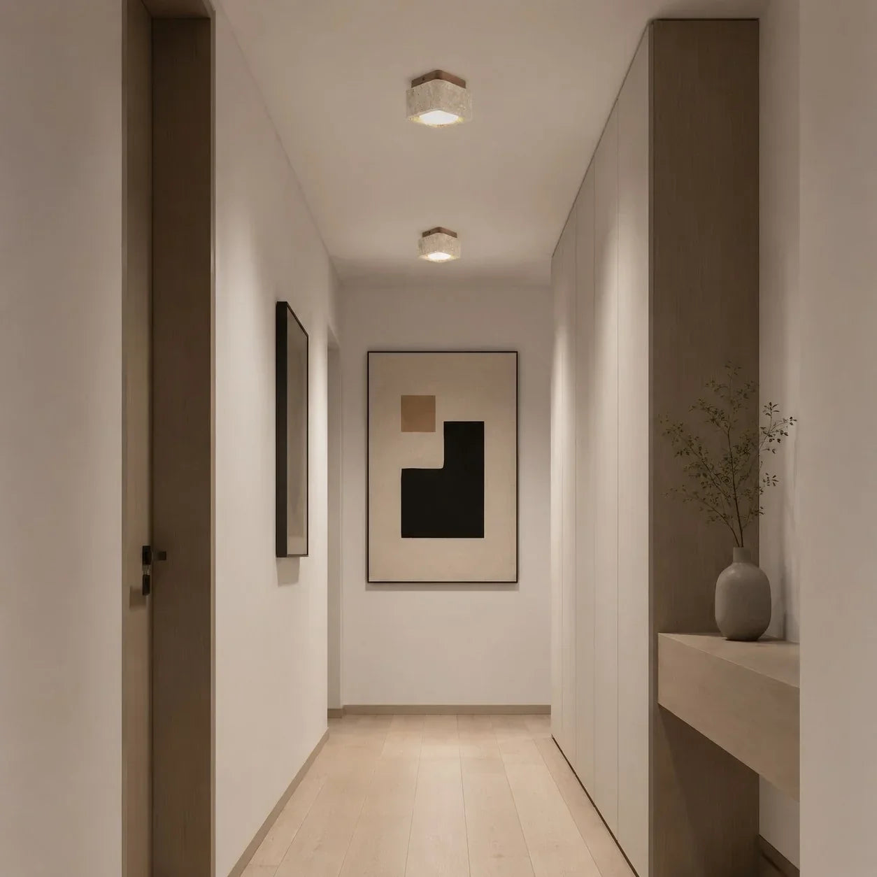Travertin Quadrat Deckenleuchte mit Holz-Canopy | Souliia