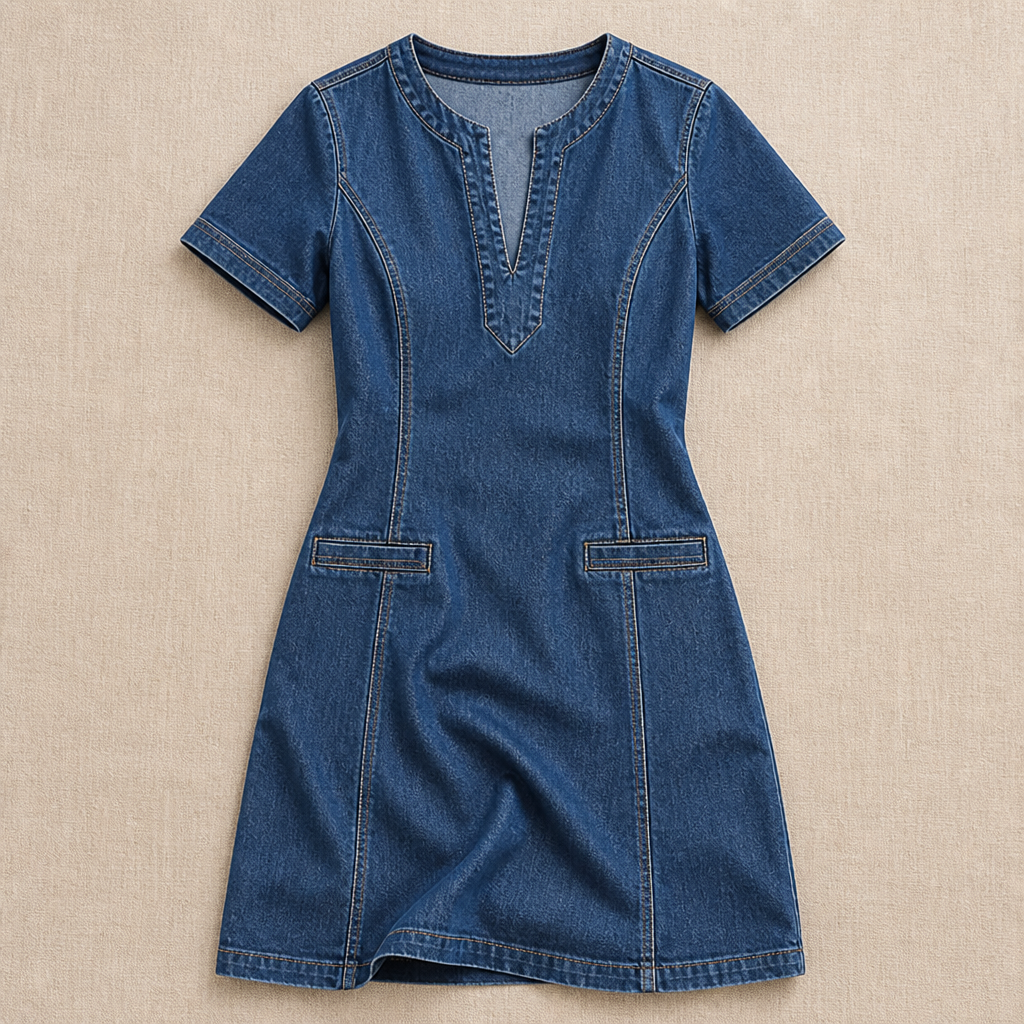 VarelaChic – Robe-chemise décontractée en jean à col en V avec poches - Souliia