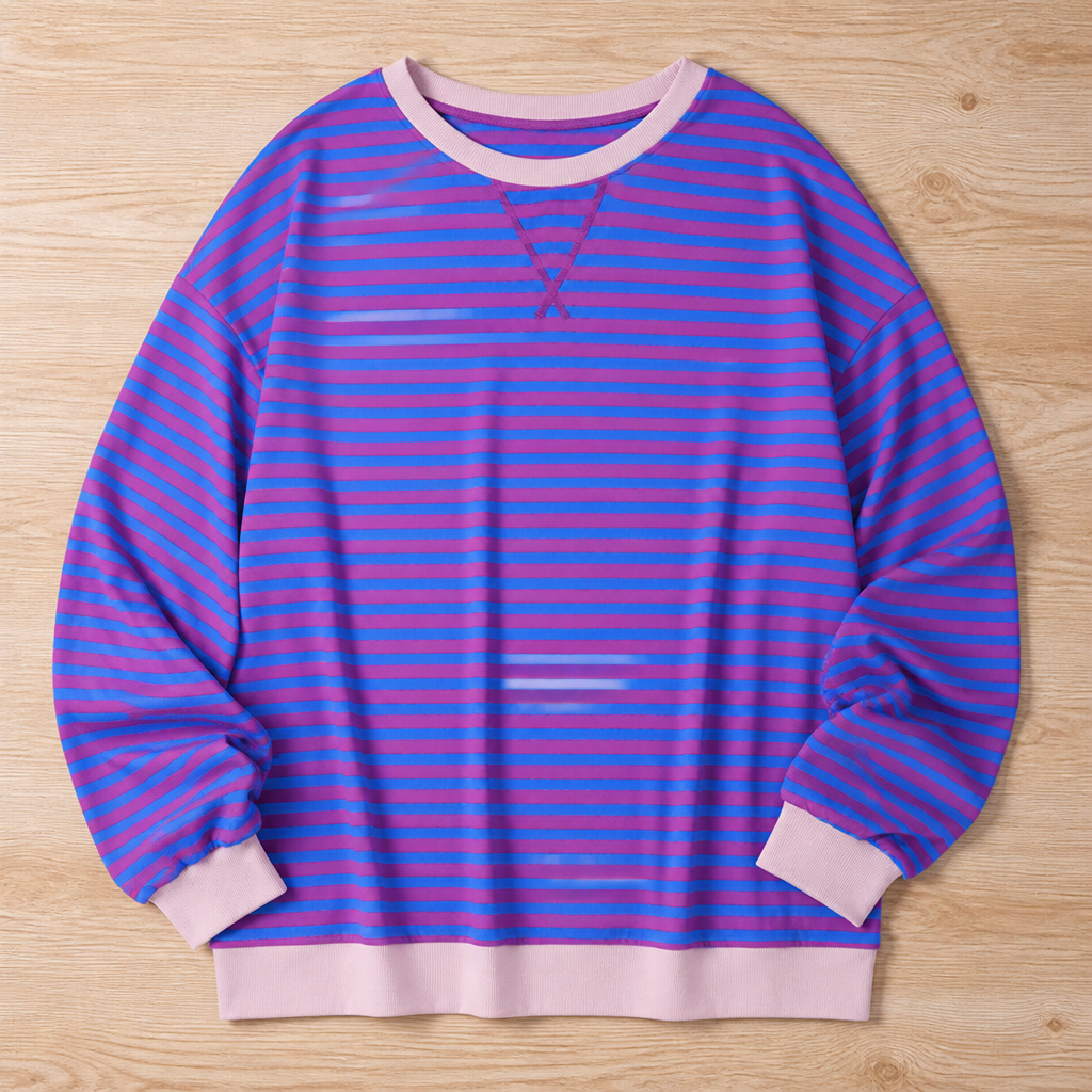 VeroLuxe – Relaxed Striped Crewneck Sweatshirt with Contrast Trim - Souliia