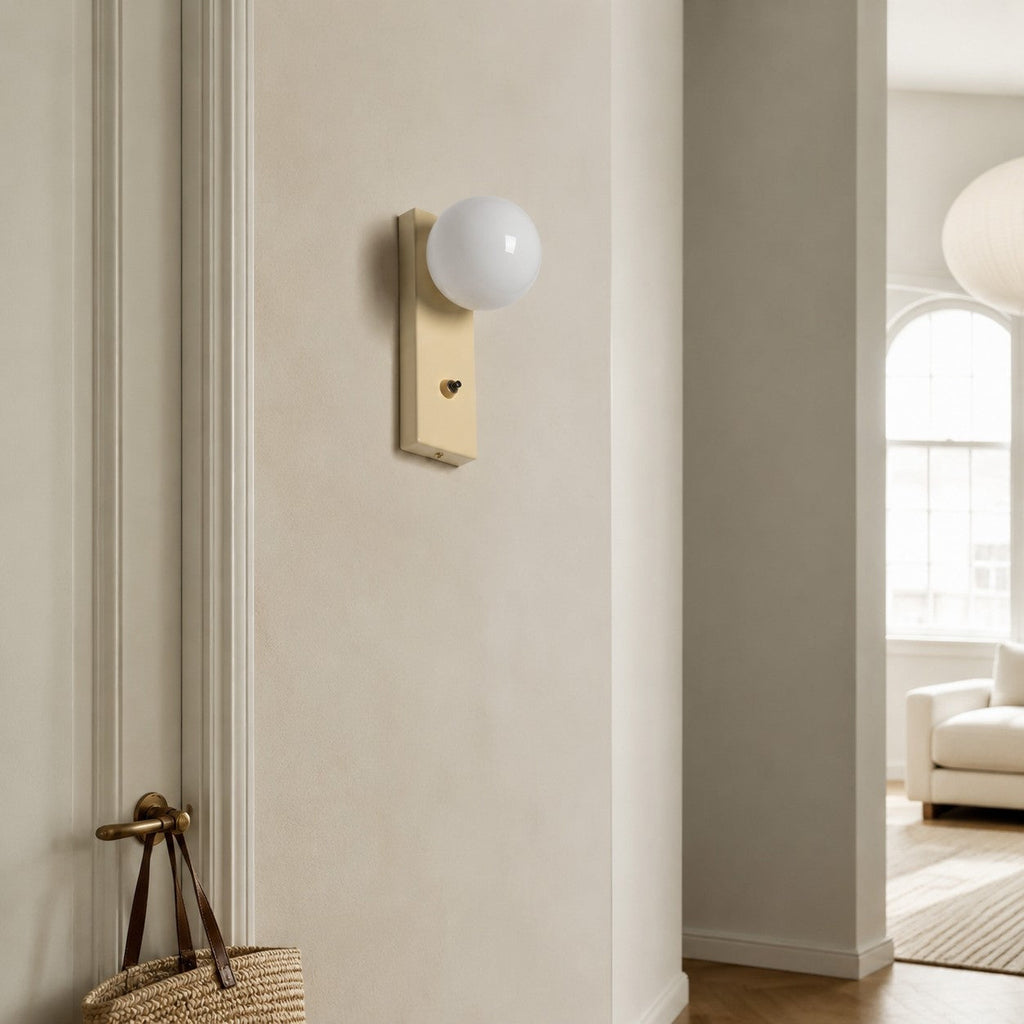 Retro Cream Glass Globe Wall Sconce for Bedrooms | Souliia