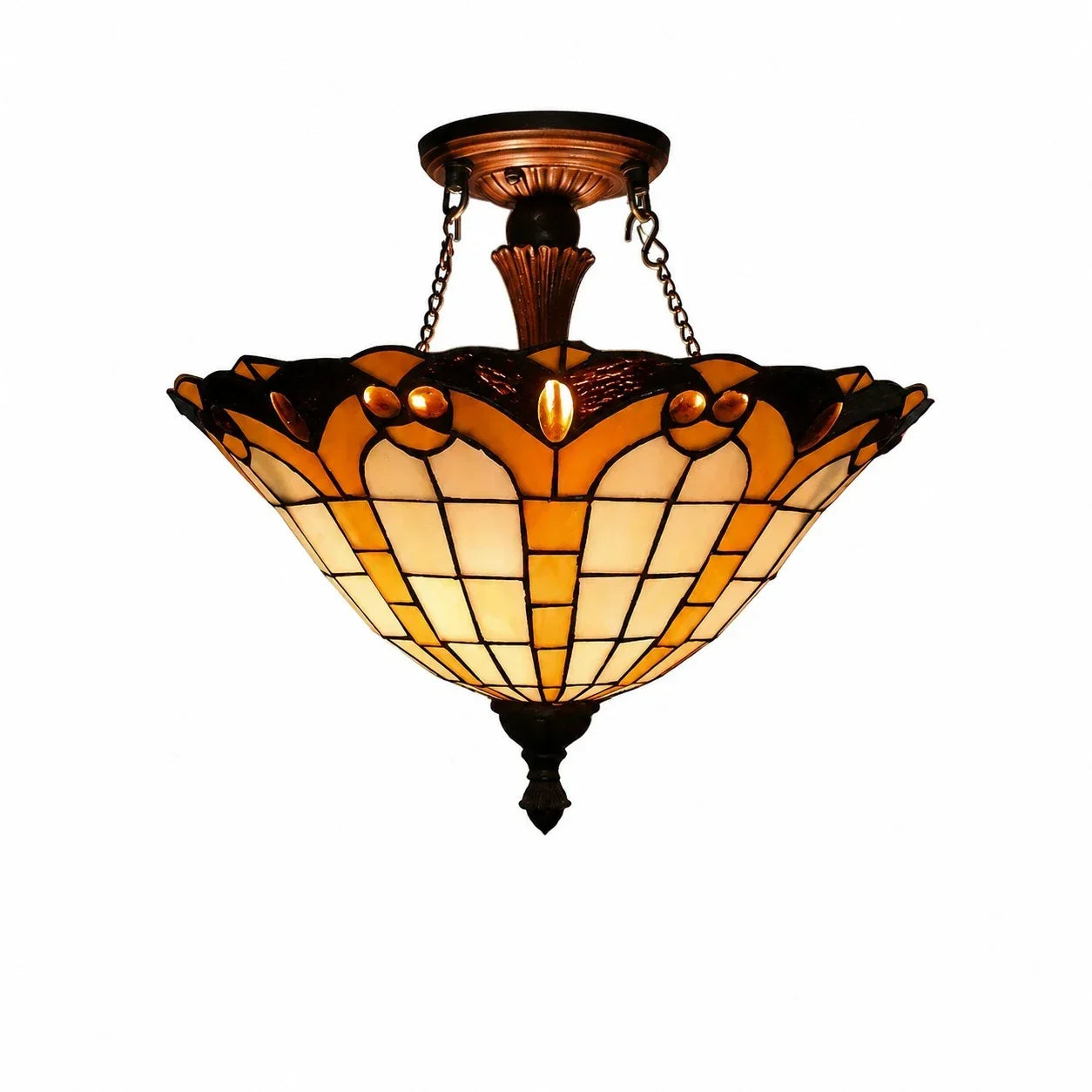 Tiffany-Style Stained Glass Flush Mount Light | Souliia