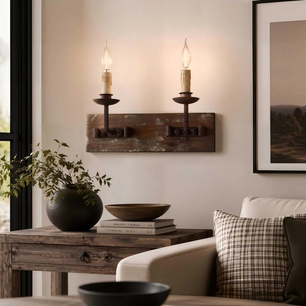 Rustic Candle Wood Wall Sconce | Souliia