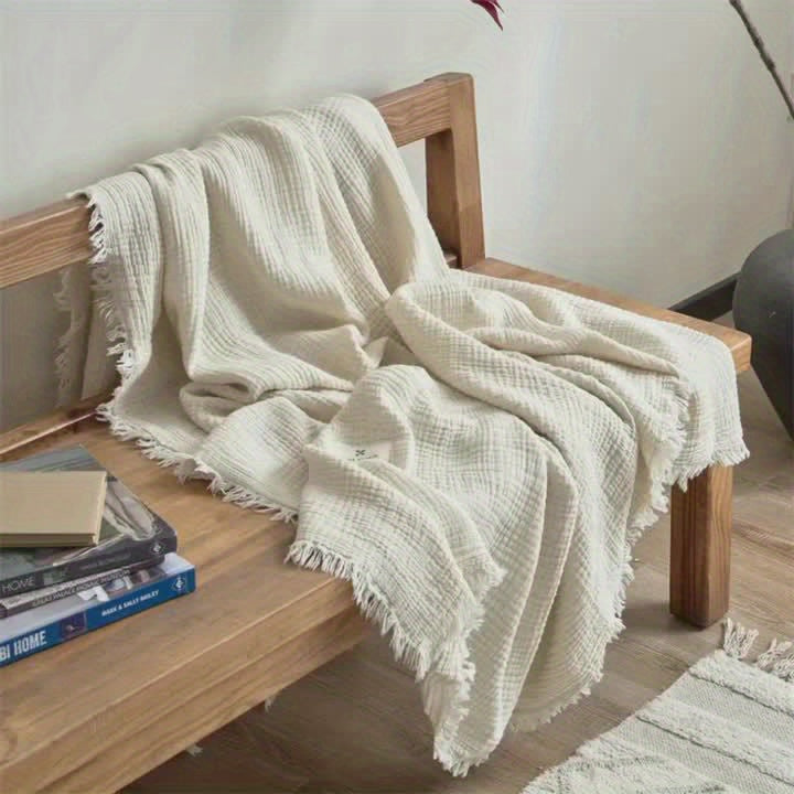 Softcloud Four-Layer Cotton Crepe Blanket — Neutral Beige, Lightweight