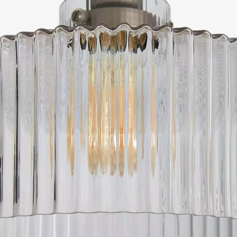 Ribora Ribbed Glass Metal Flush Mount Industrial Style - Bedroom Hallway Lighting U05 | Souliia