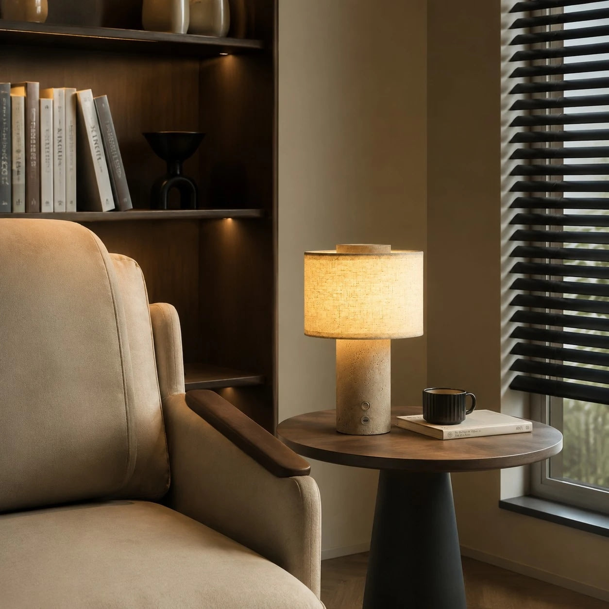 Travertine Stone Rechargeable Touch Table Lamp | Souliia