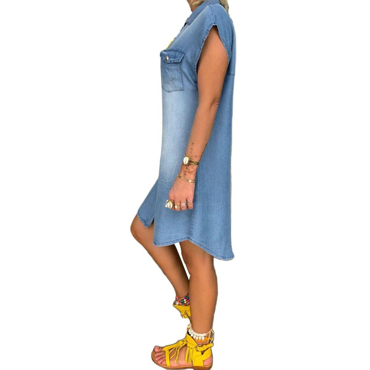 Denim Straight Dress — Sleeveless V-Neck Style with Pockets